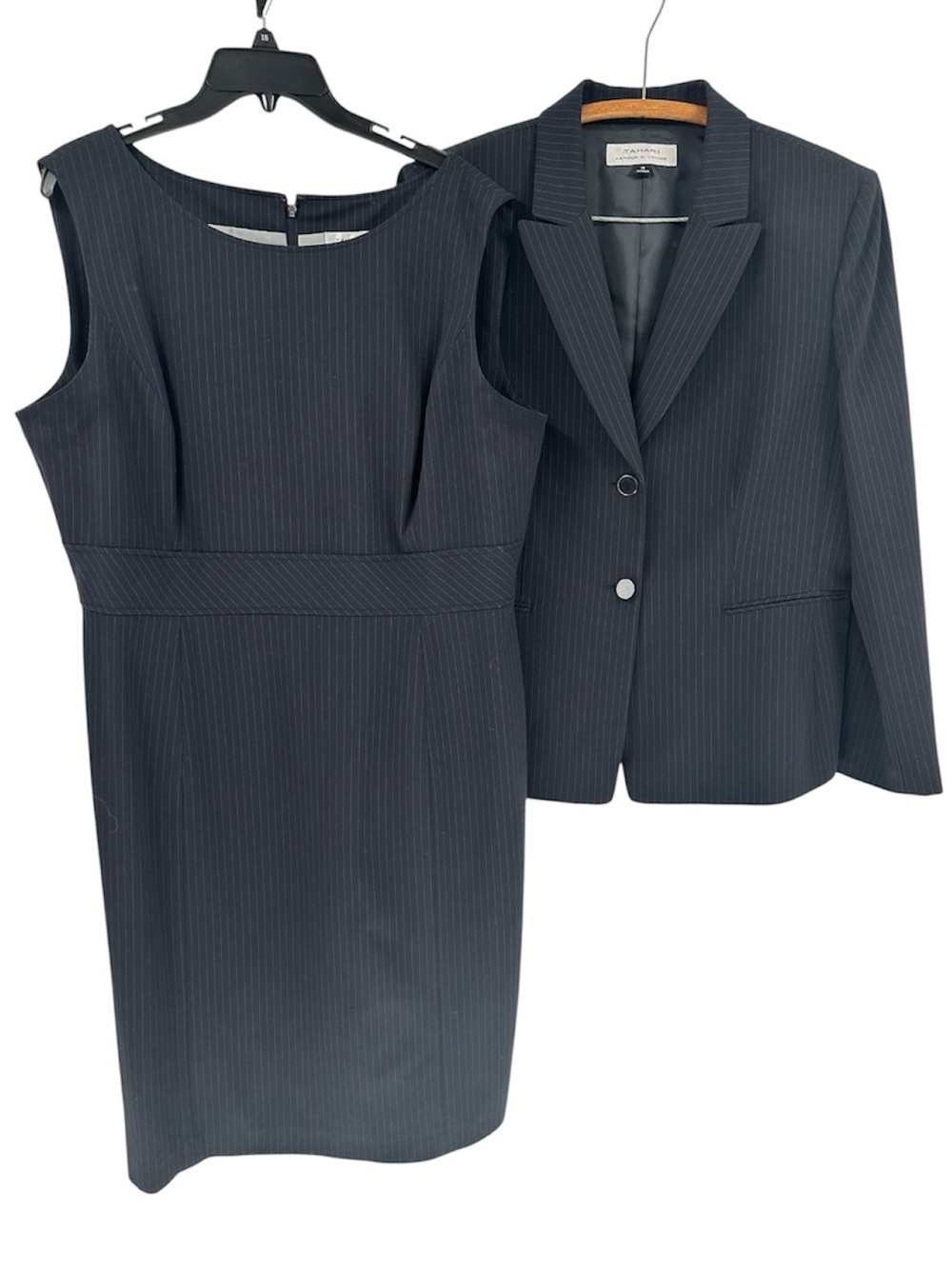 Women's Pinstripe Sheath Dress & Blazer Set - Black
